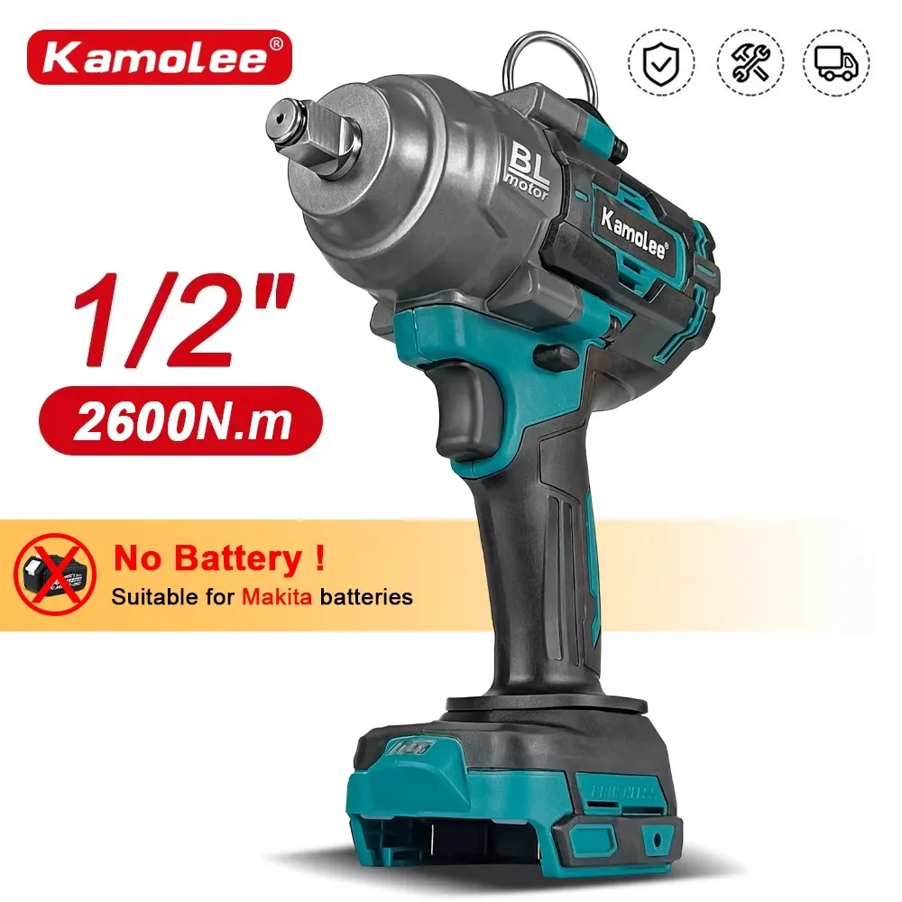 Kamolee 2600NM Wireless Charging High Torque Wrench 1/2 Inch Repair Electric Impact Wrench is compatible with Makita 21V battery