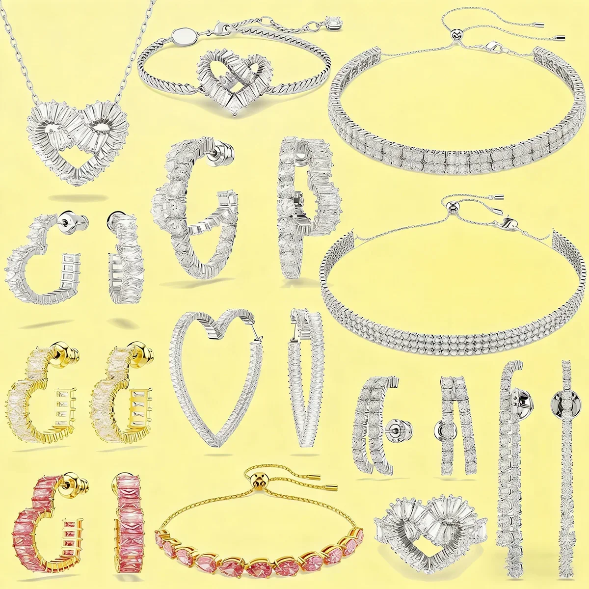 

Original 2026 New Trend Luxury Crystal Jewelry Set Charm Pink Silver Heart Crystal Earring Ring as an Anniversary Gift for Women
