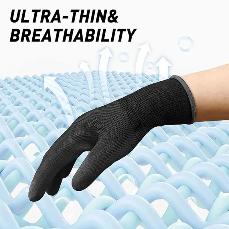 20/10/1Pairs Black PU Coated Work Gloves Non Slip Breathable For Factory Machinery Gardening Construction Outdoor Work