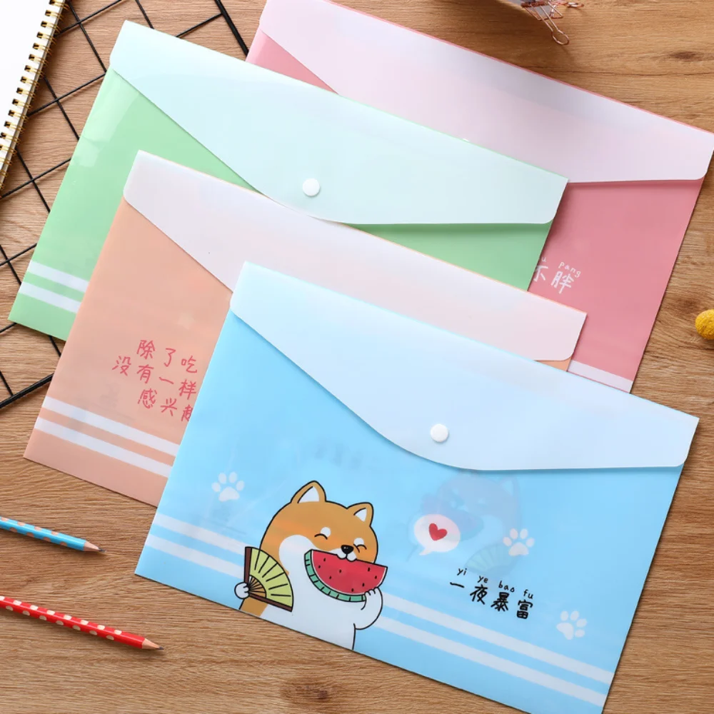 

4 pcs Cute Snap Button A4 File Bag Document Protector Cartoon Pattern Cartoon File Bag Plastic Thickened Data Bag Office