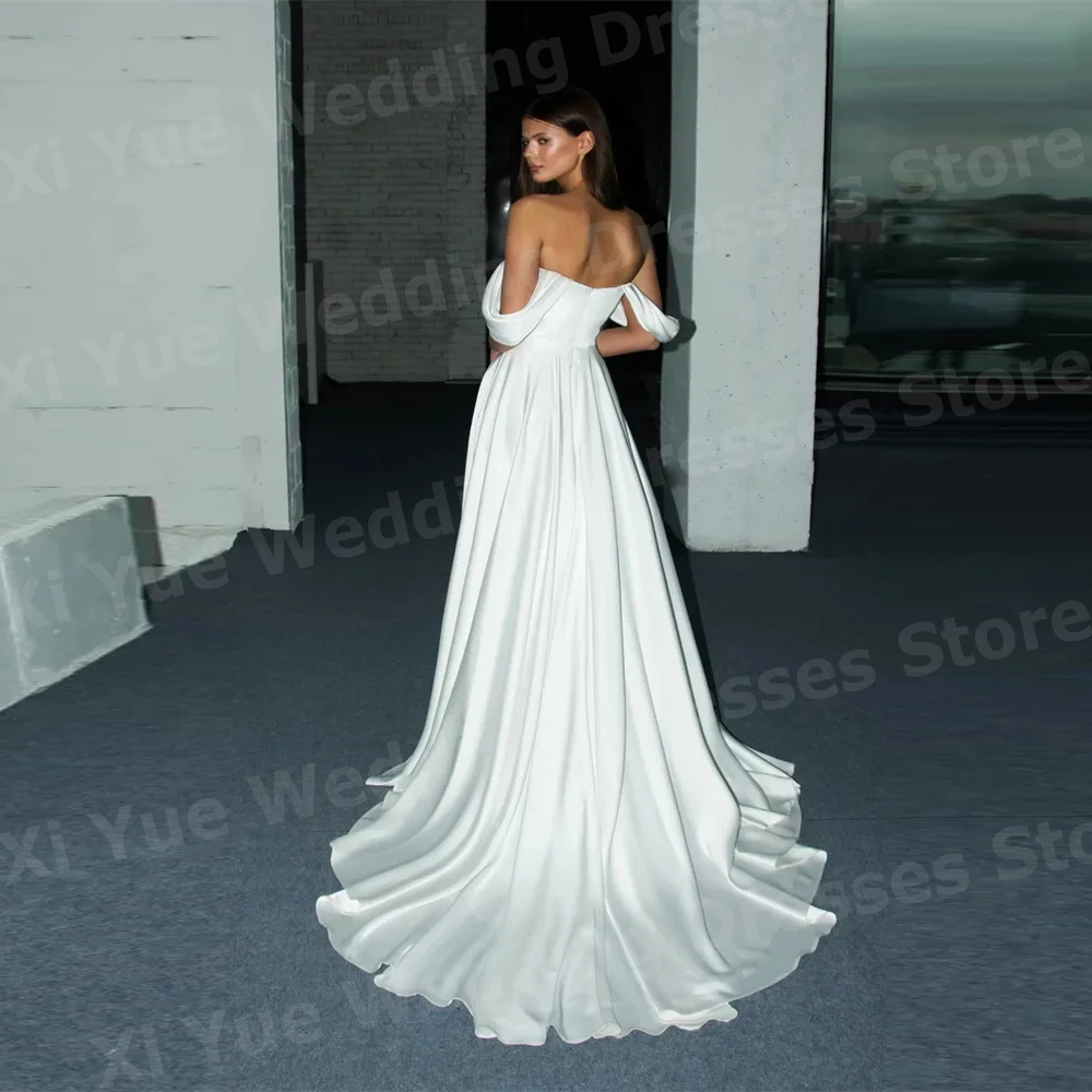 Elegant A Line Women's Wedding Dresses Lace Off Shoulder Vestido De Novia Bride Gowns Customized Sleeveless Side Slit Vestido