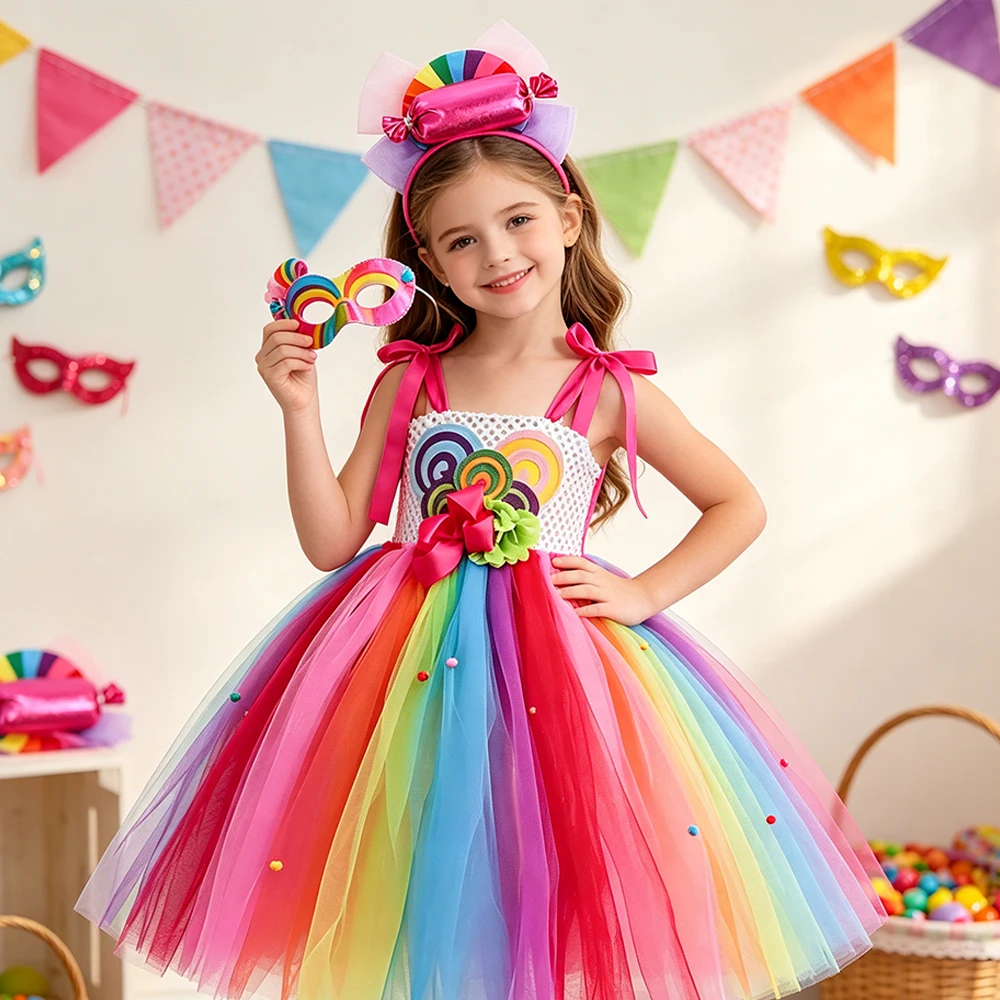 Halloween-Karnevalskostüm für Kinder, Lollipop-Kleidung, Purim-Kostüm, Hübsches Tutu, Flauschiges Bonbon-Prinzessinnen-Ballkleid – Detail 13
