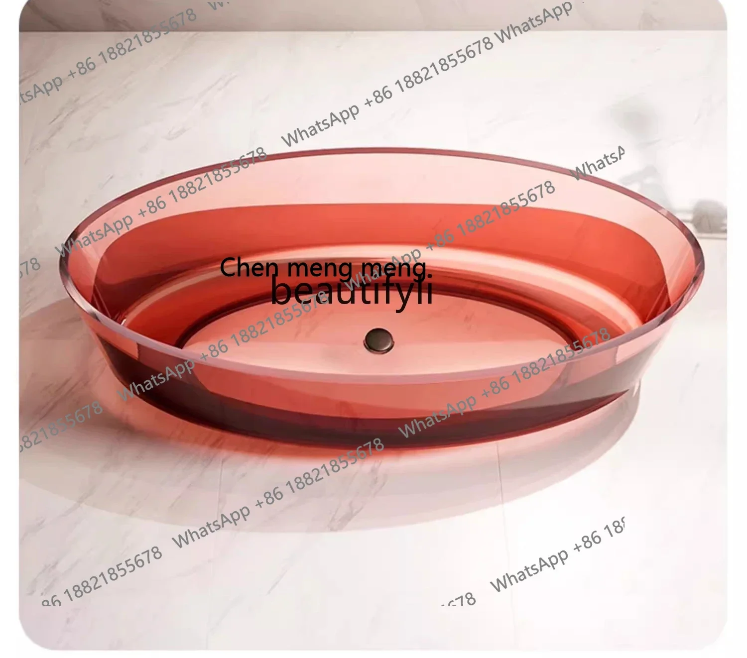 D178  Free-standing transparent bathtub for home use, hotel homestay oval crystal resin color bathtub