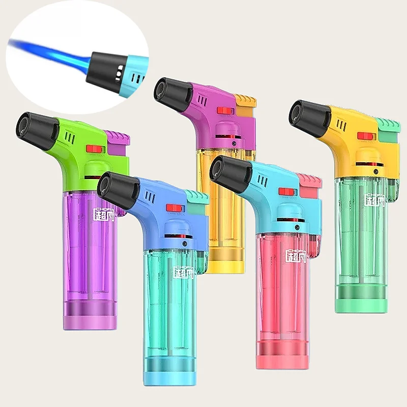 New Fashion Color Large Capacity Inflatable Lighter Windproof Direct Spray Flame Transparent Body Household Outdoor Lighter