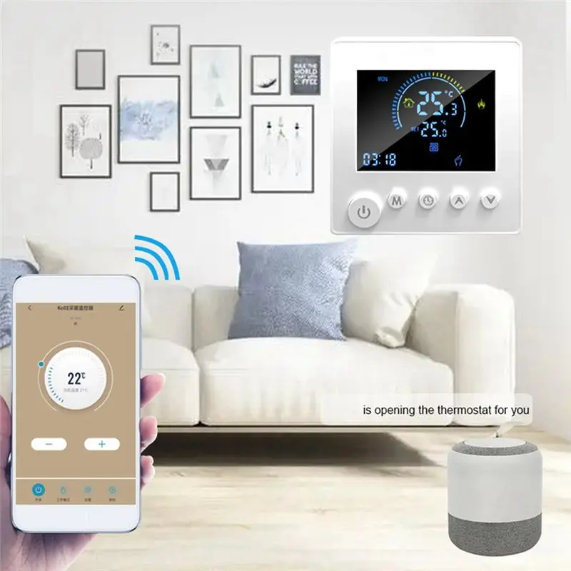 AA94-TUYA Thermostat Temperature Controller Water Electric Floor Heating TRV 16A Digital LCD Display Wall Mounted Easy Install