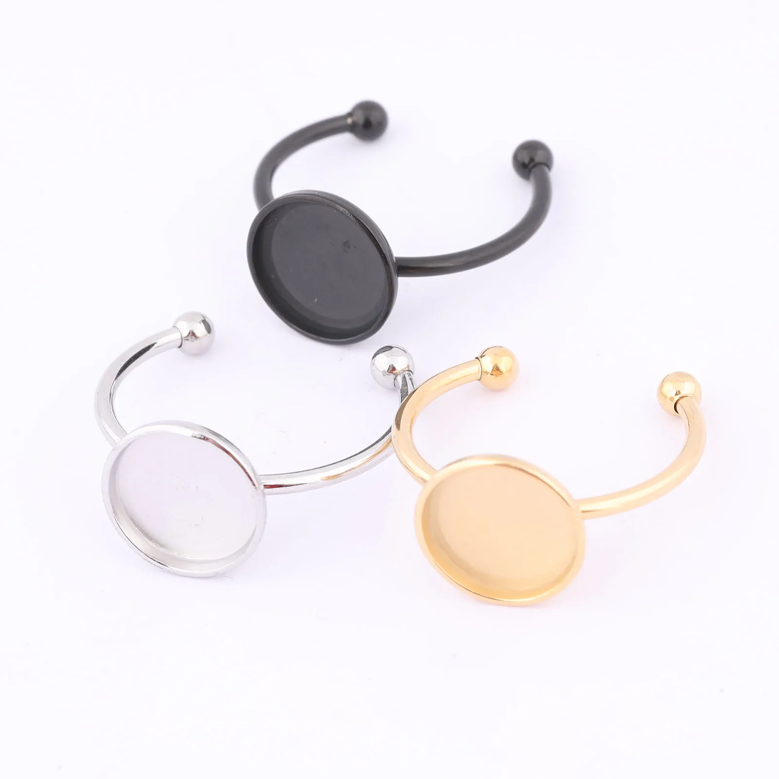 

10pcs Fit 10mm Cabochon Ring Base Blanks Stainless Steel Gold Plated Fingerring Bezel Setting Trays Diy jewelry Accessories