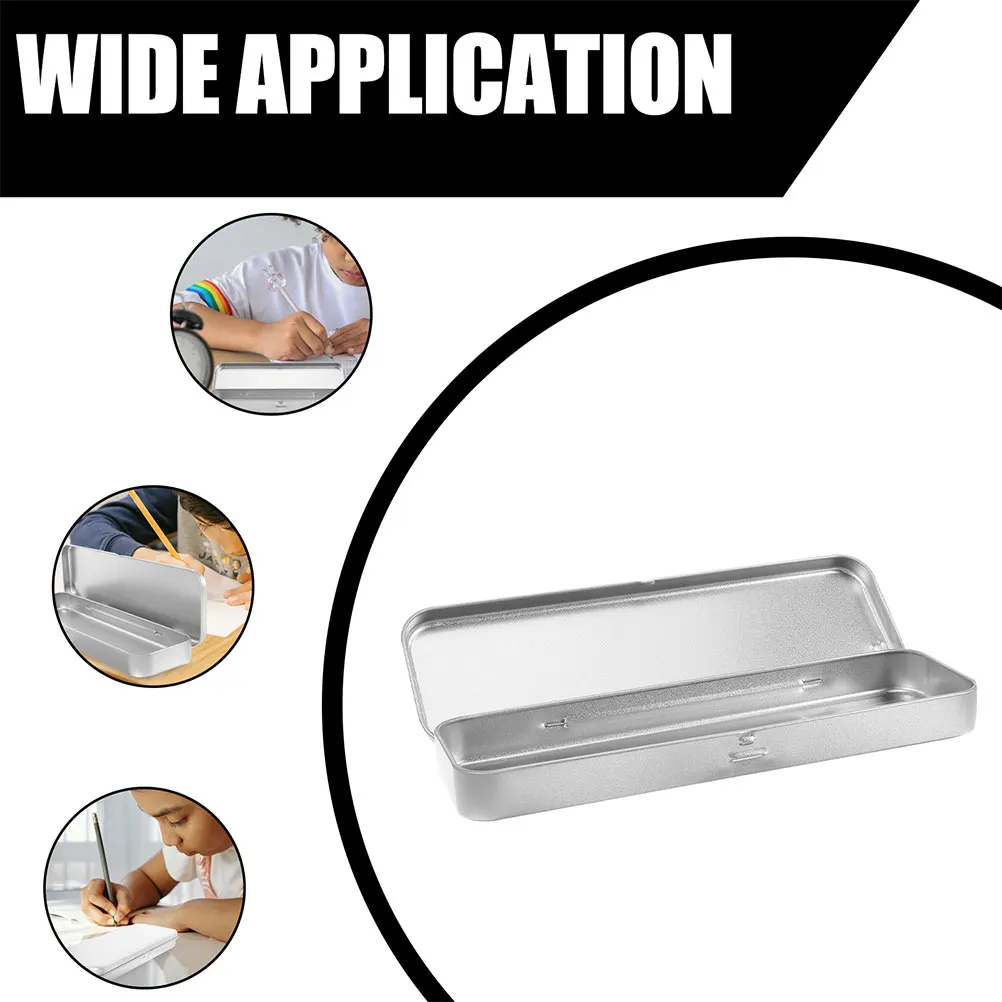 4 قطعة مقلمة صفيح واسعة المحمولة منظم قرطاسية حامل قلم معدني صندوق متعدد الوظائف مستطيلة القصدير الحاويات #2