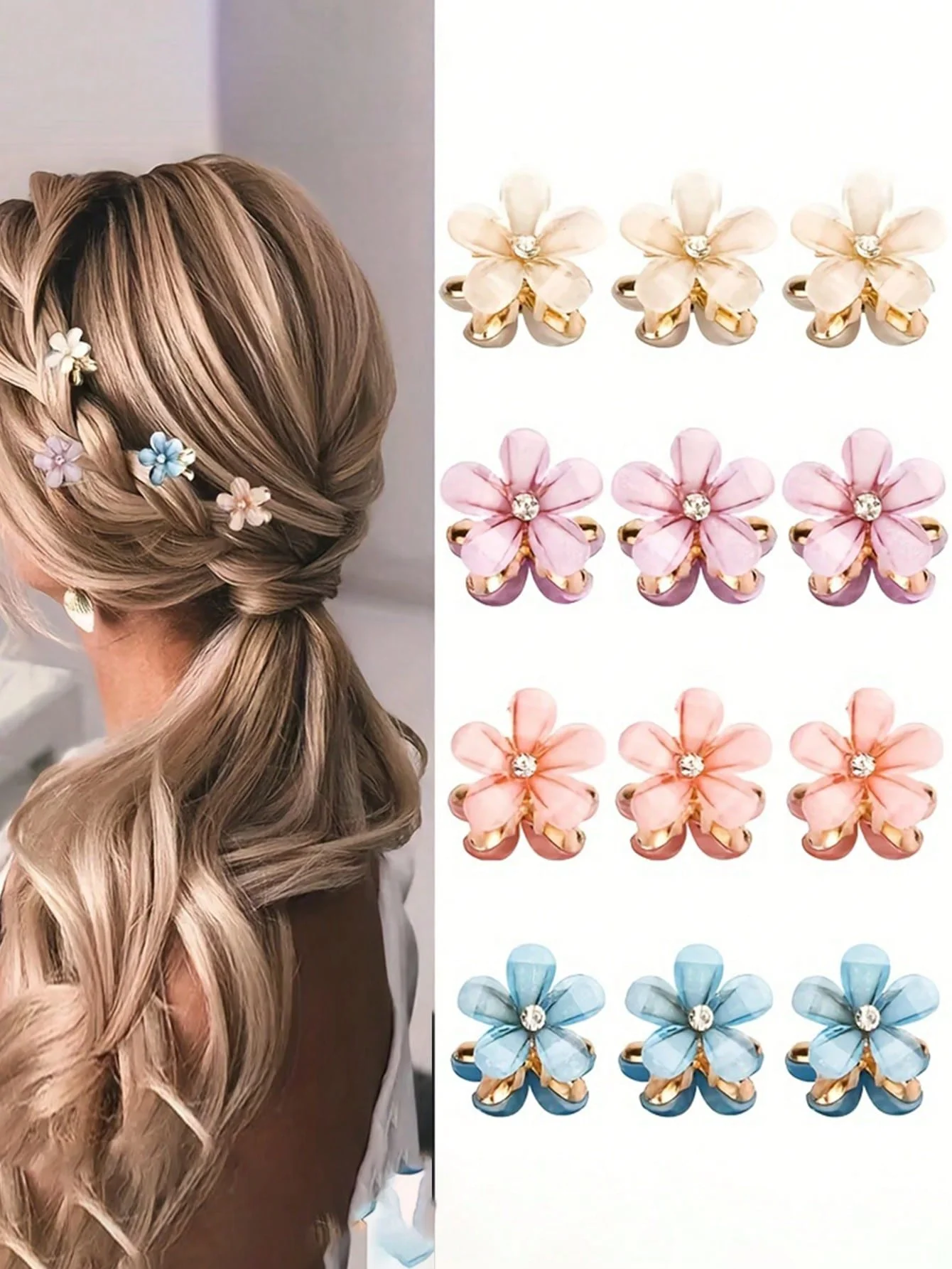 12Pcs exquisite flower mini size grab clip sweet hair clip women's side hair accessory bangs clip hair clip headband hair clip