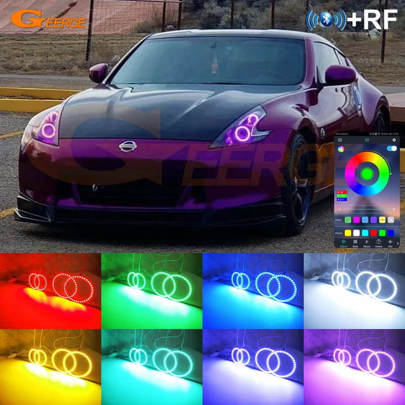For Nissan 370Z 370 Z Z34 Fairlady RF Remote Bluetooth-Compatible APP Multi Color Ultra Bright RGB LED Angel Eyes Kit Halo Rings
