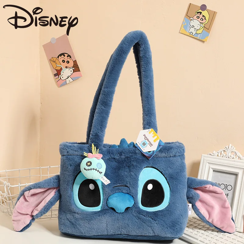 100% Genuine Disney Cartoon Plush Toy Stitch Scrump Stuffed Doll Shoulder Bag Sweet & Cute Strawberry Bear Soft Girls Handbag