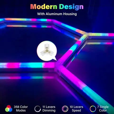 Hexagon RGB Lights Smart RGB LED Wall Lights with Music Sync, DIY Dimmable for Gaming Room, TV, Bedroom, Bar, Gym