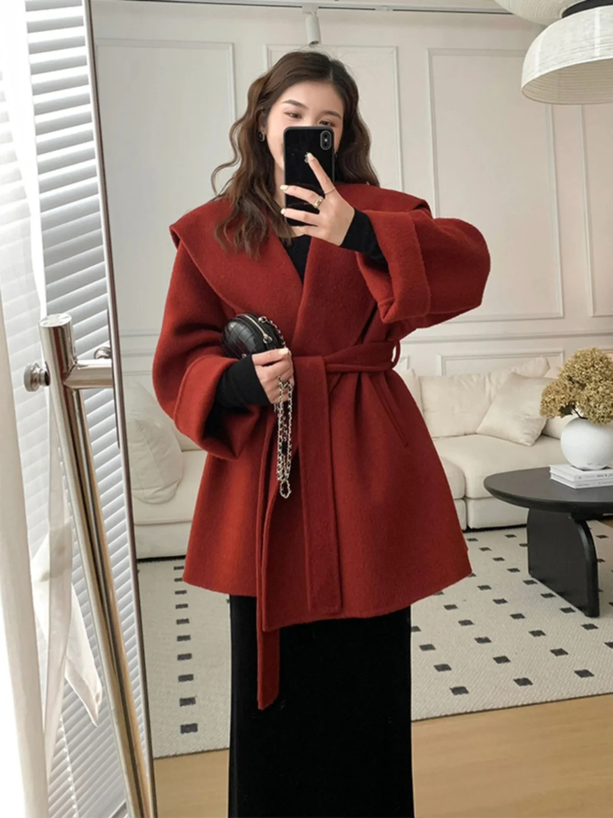 

Элегантное красное кашемировое шерстяное пальто для женщин: для свадьбы, помолвки, торжественных мероприятий, высококачественное, для повседневной носки, с длинным рукавом