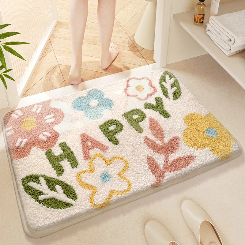 VIKAMA Cartoon Bathroom Anti-slip Imitation Cashmere Floor Mats Household Doorway Toilet Bathroom Foot Mats Home Decoration