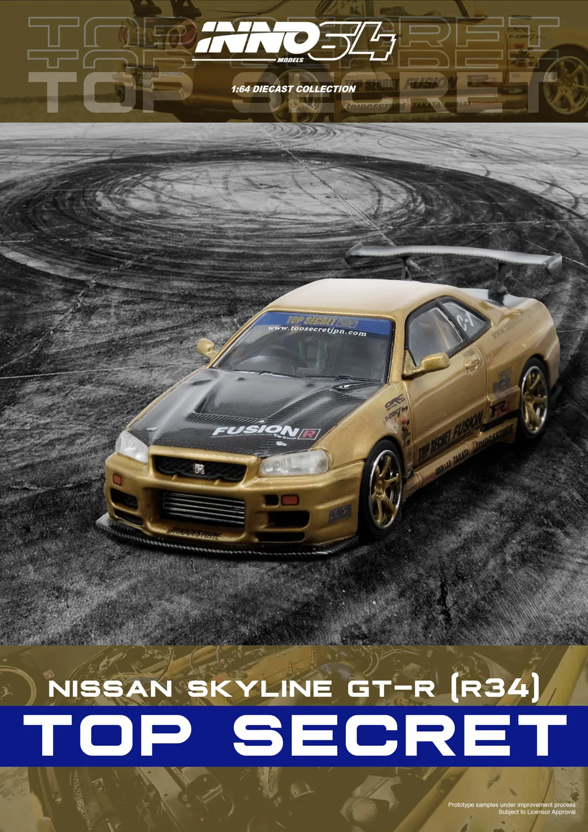 INNO 1/64 NISSAN GT-R R34 TOP SECRET Alloy Toy Motor Vehicle Diecast Metal Model Gifts