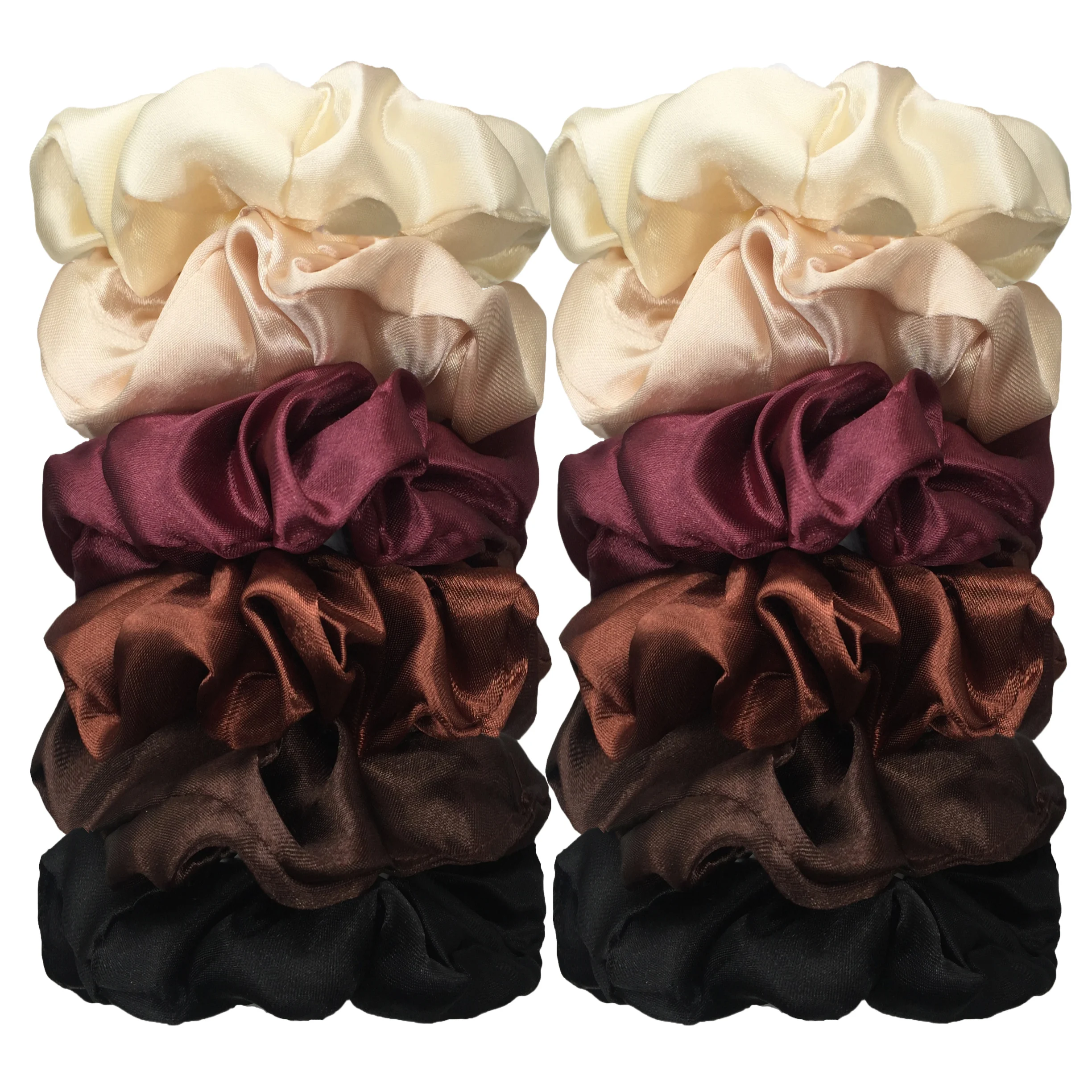 12pcs Satin Fabric Sausage Loop Hair Rings Set, Solid Colour