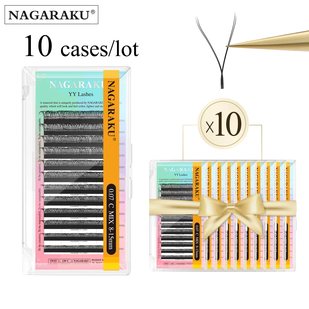 ナガラク-10ケース-yy-ブラジル発送-形状ハンドメイド-プレミアムナチュラルつけまつげ-迅速発送