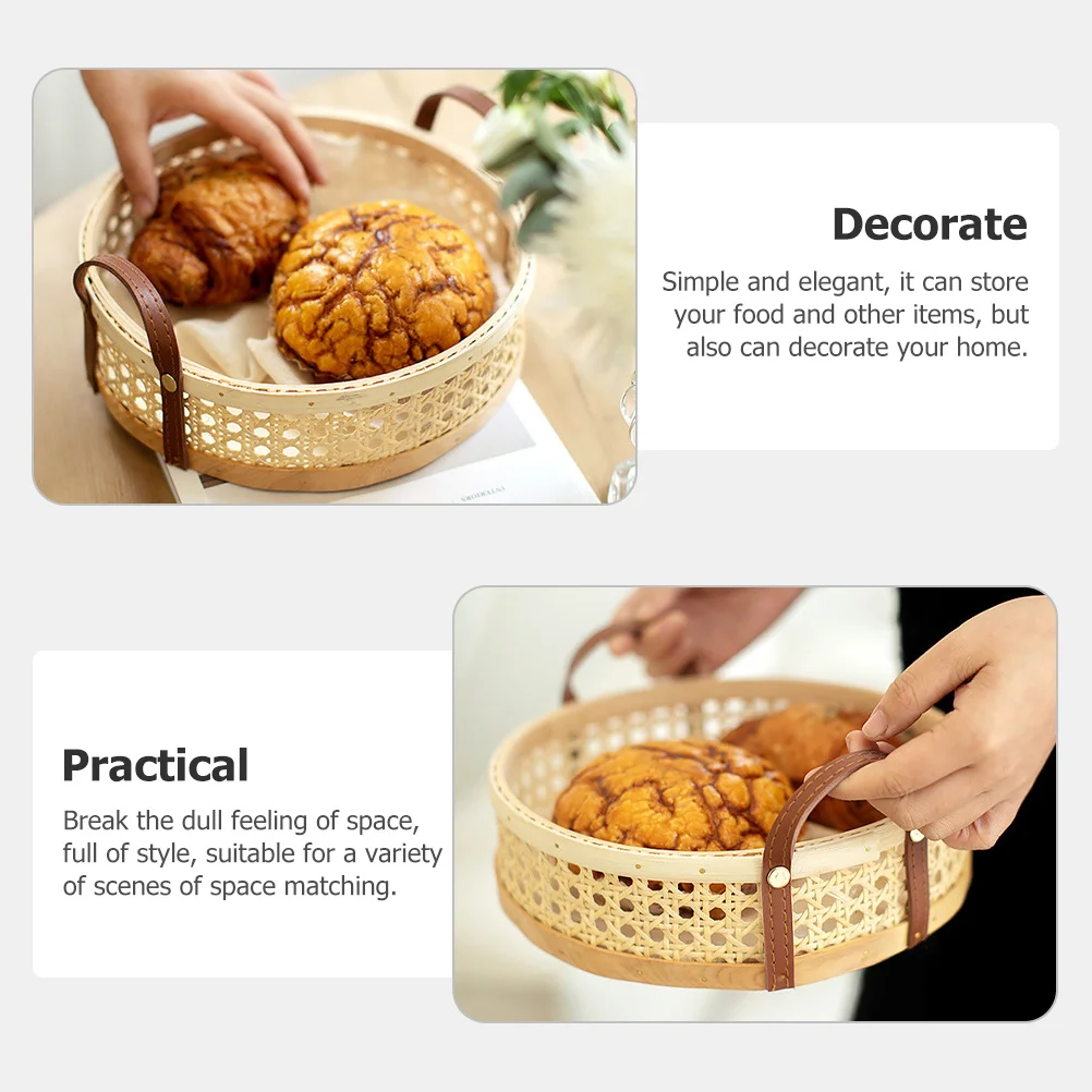 

Bamboo Handmade Basket Round Decorative Sundries Fruit Storage Organizer Kitchen Storage Bamboo Basket