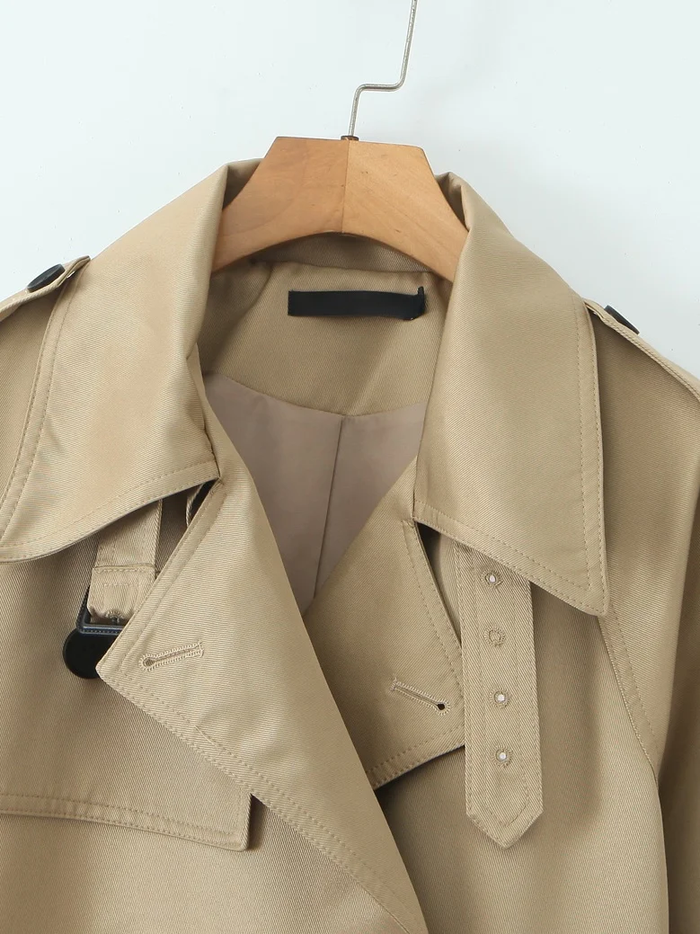 

Американская ретро-ветровка с поясом для похудения, двубортная ветровка с воротником, женская свободная повседневная верхняя одежда средней длины