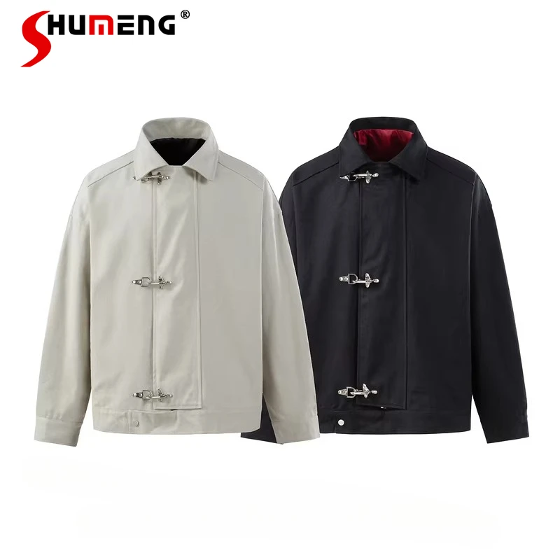 

Fashion Solid Color Airplane Buckle Coats Stylish High-End Couple Jackets Men Women 2026 Spring New Trendy Loose Comfort Jackets