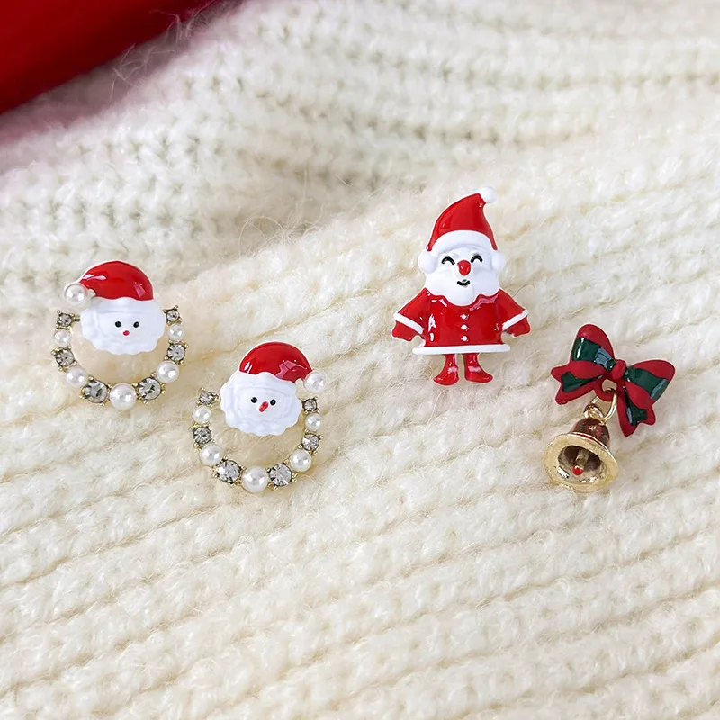 Santa Claus Stud Earrings Asymmetric Christmas Bell Drop Earrings Unique Design Cute Red Festival Jewelry for Women Daily Party