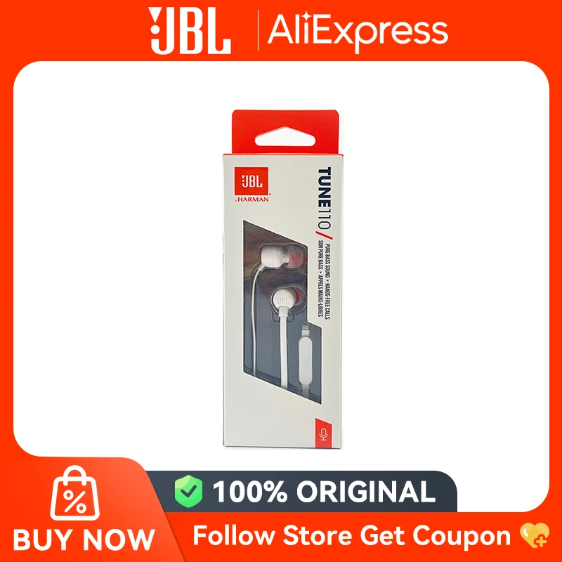 الأصلي JBL TUNE 110 T110 3.5 مللي متر جاك السلكية سماعات أذن داخل الأذن مع زر واحد عن بعد سماعة مع ميكروفون مدمج