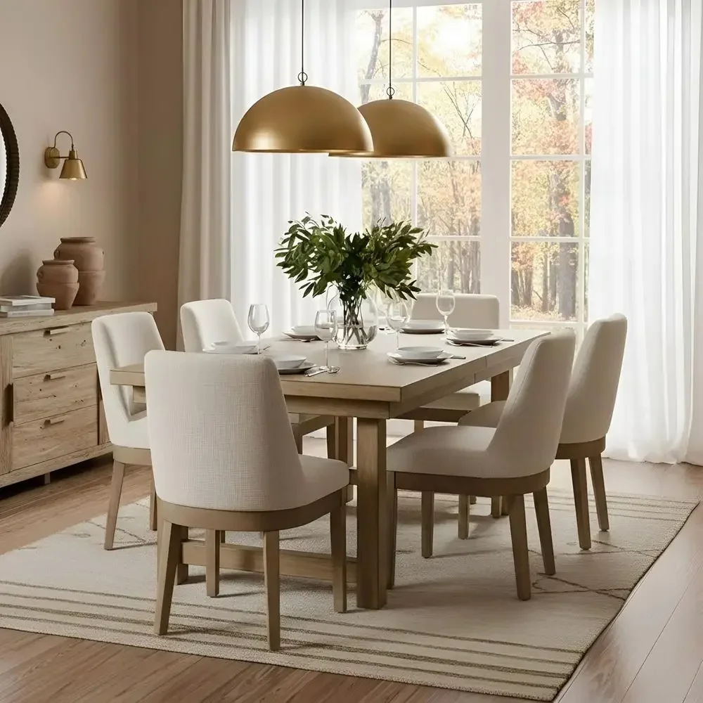 Upholstered Dining Chairs Set o 6, ern Wooden Dining Room Chair Linen abric Kitchen Chairs armhouse Dinner Chair with Hardwood e