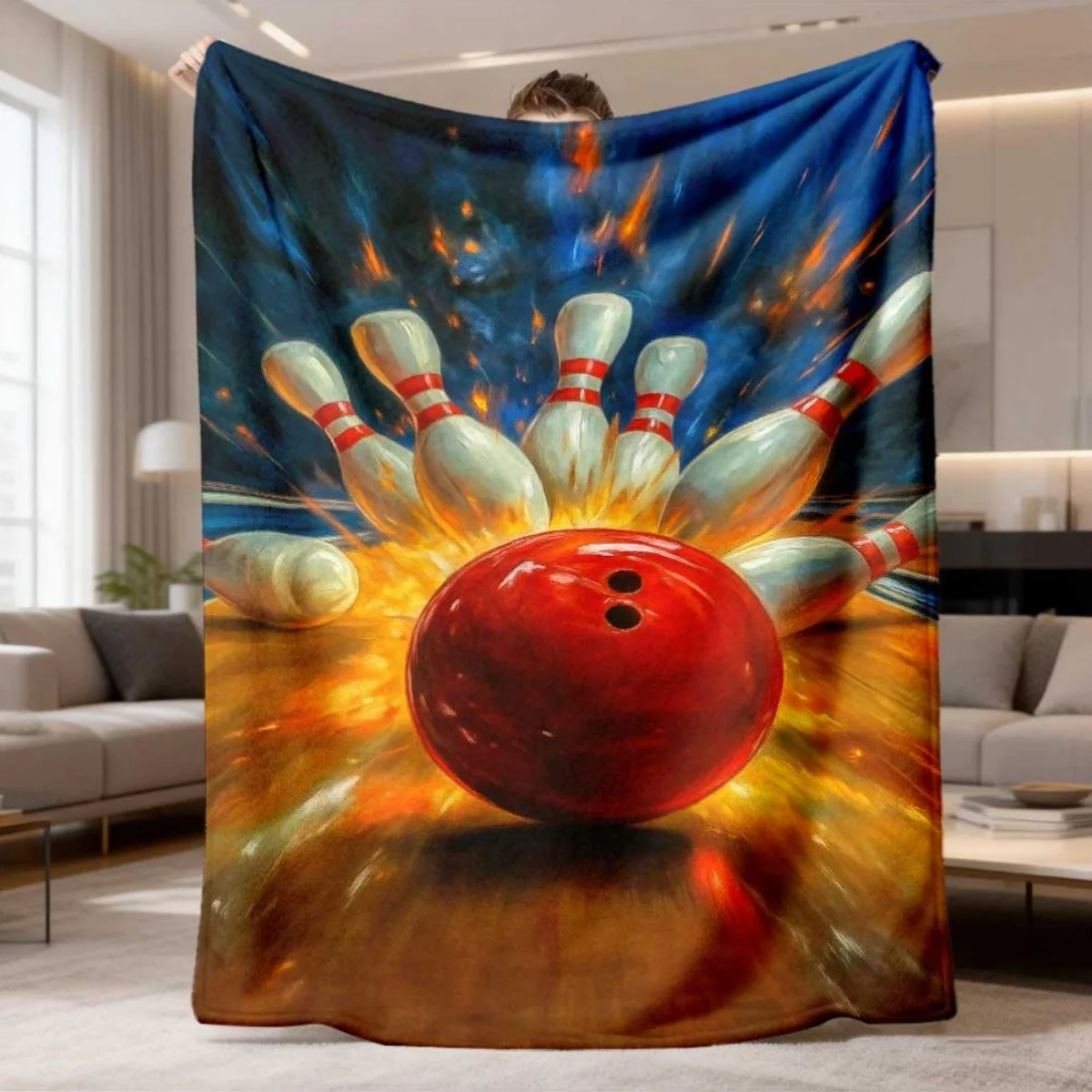 Bowling Ball Strike Throw Blanket Cozy Throw for Sofa Couch Decor Gift Idea