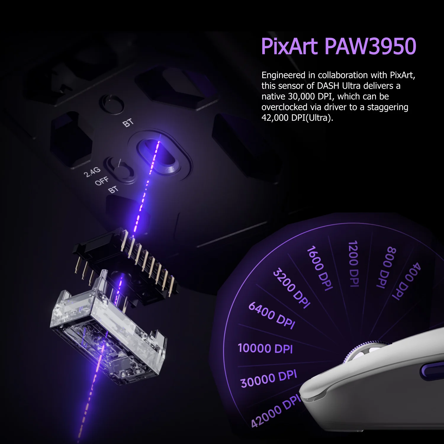 Mouse Akko Dash MAX/Ultra com Sensor PixArt PAW3950/PAW3395, 42000DPI, Ultra-leve, Ergonômico, Mouse Gamer Sem Fio 8K para E-sports