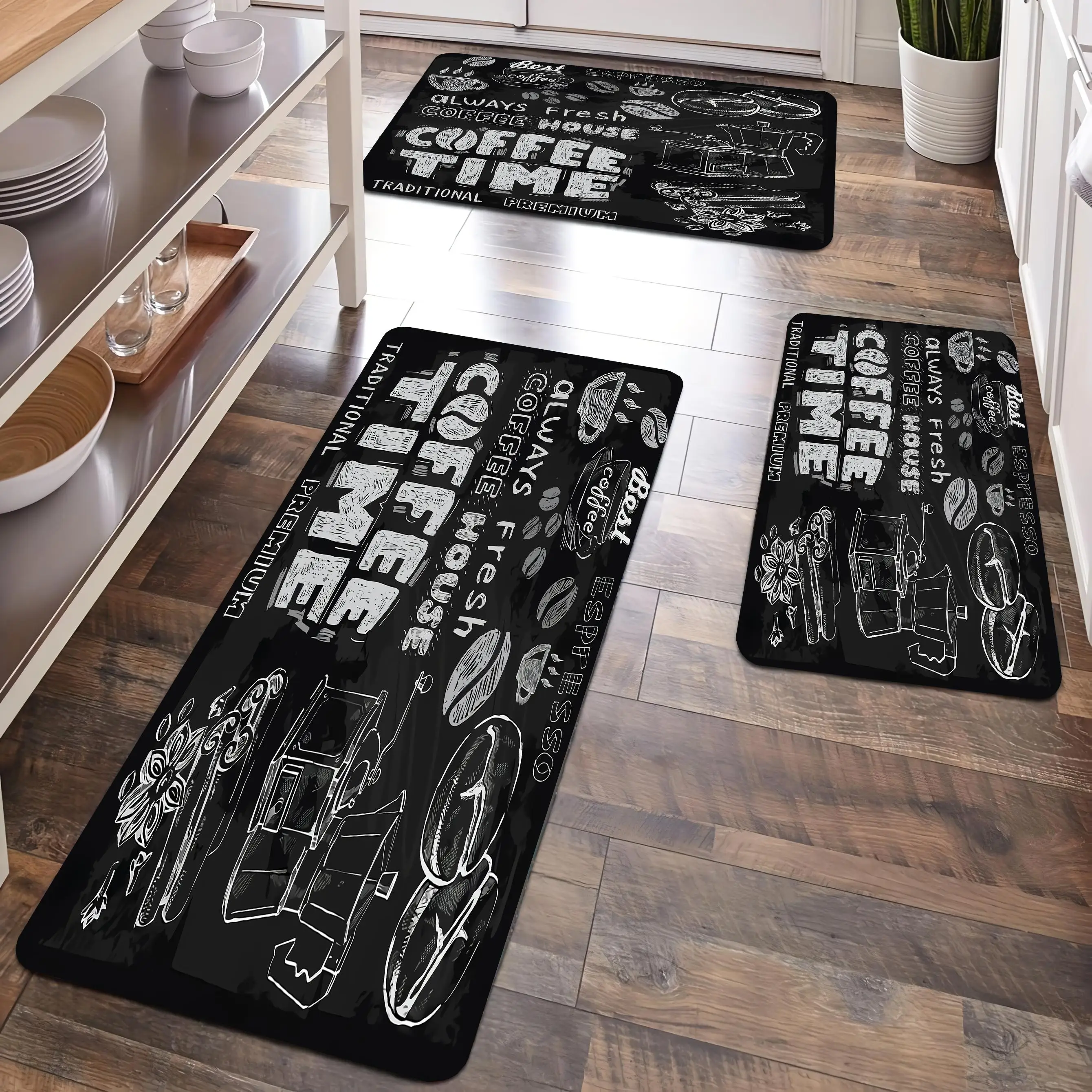 

Coffee Time Kitchen Floor Mat Home Hallway Doormat Living Room Bedroom Balcony Decor Carpet Bath Entrance Door Non-Slip Foot Rug