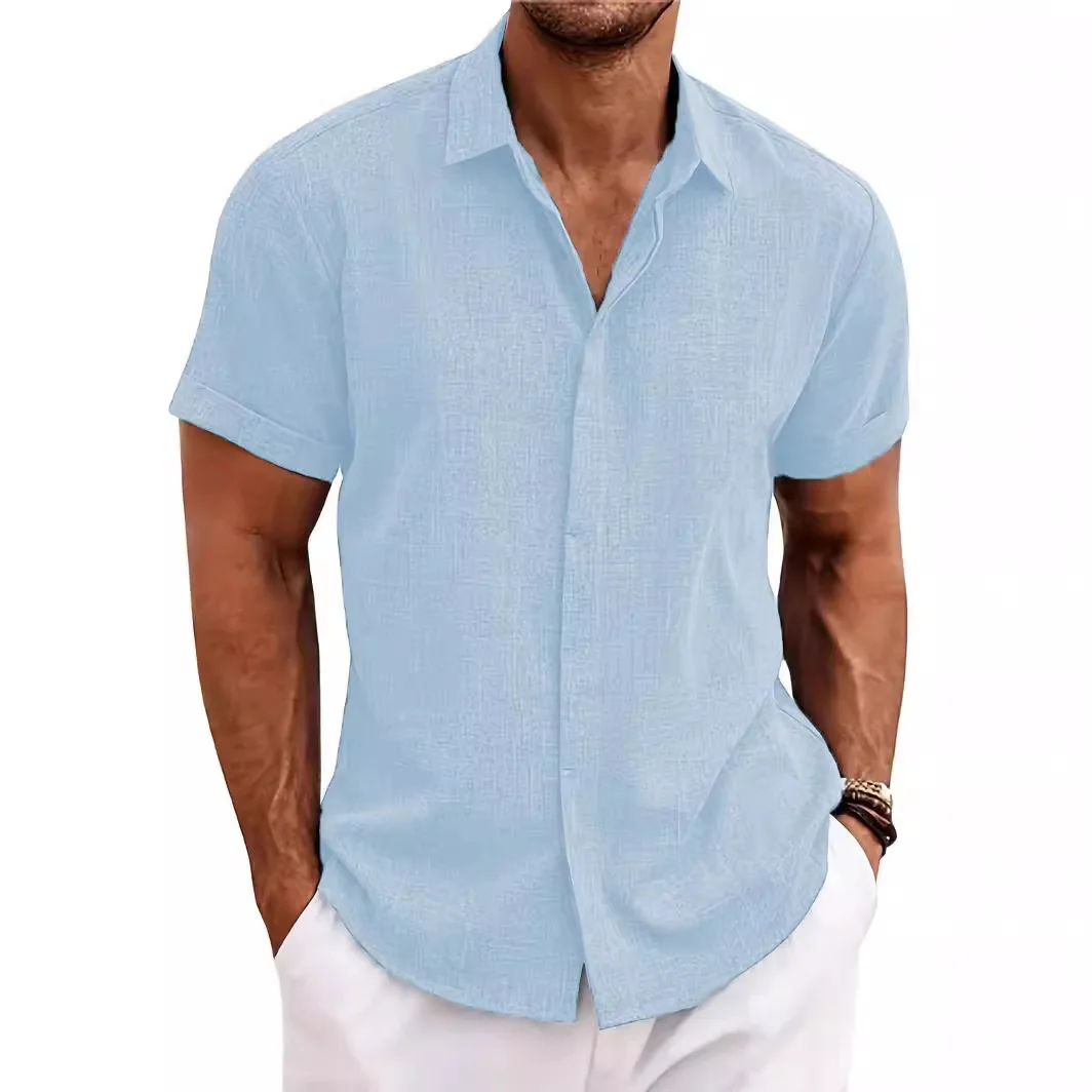 JMS Herren Faion irt Casual Dyed Linen ort Sve Top Sommer 2024, grenzüberschreitender Handel, leichte reife Sle-Kleidung