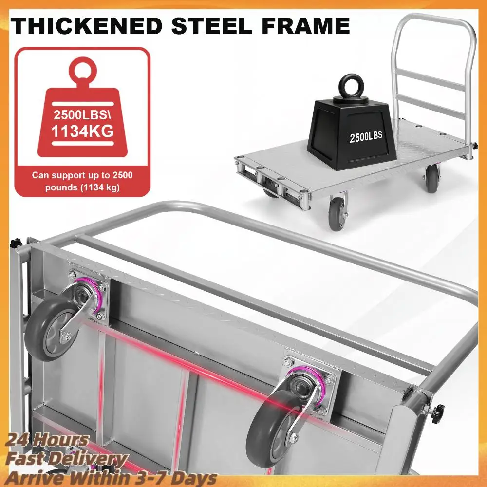 

Drywall Cart 4 Swivel Casters Hand Truck Push Cart with 2500lbs Capacity 36x24inch Steel Board with 3 Side Handrails