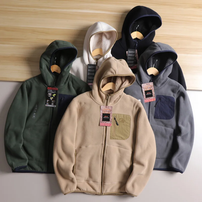 

Thiened Lamb Fce Jaet с капюшоном, уличное осенне-зимнее пальто для пар, теплое ветрозащитное длинное пальто с подкладкой Fce