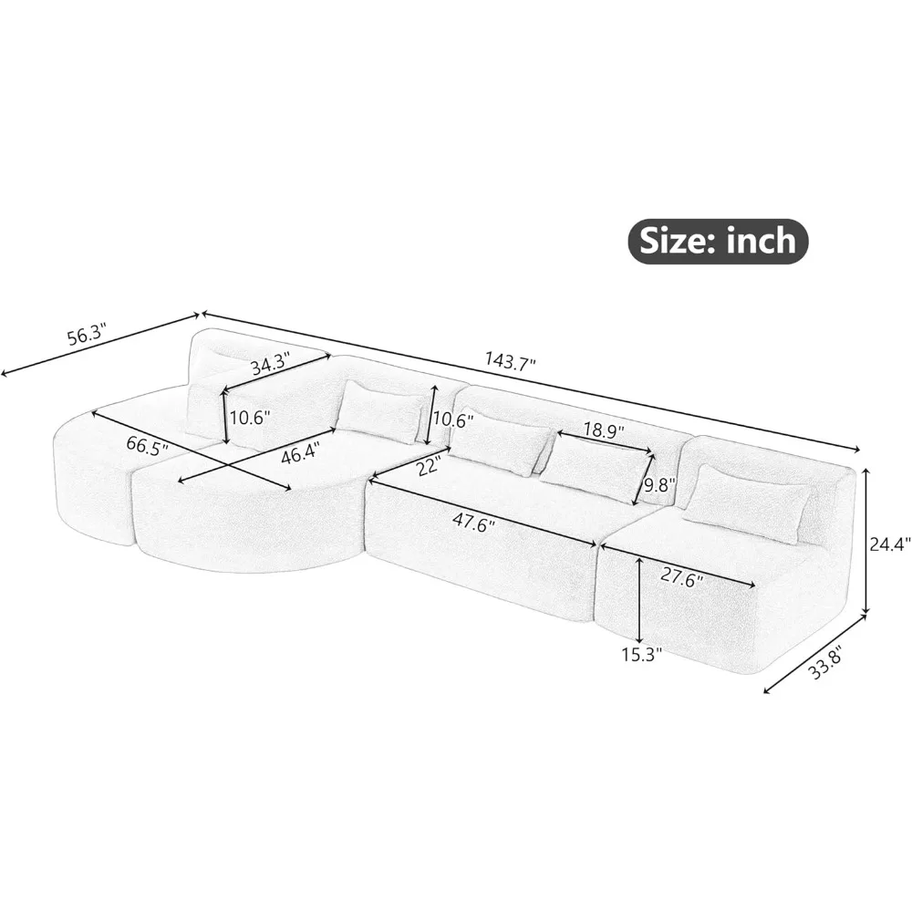 Modular Sectional Sofa, 4 Free Combined Sofa Couch, Boucle Fabric Modern Upholstered Sofa with 2 Chaise Lounge