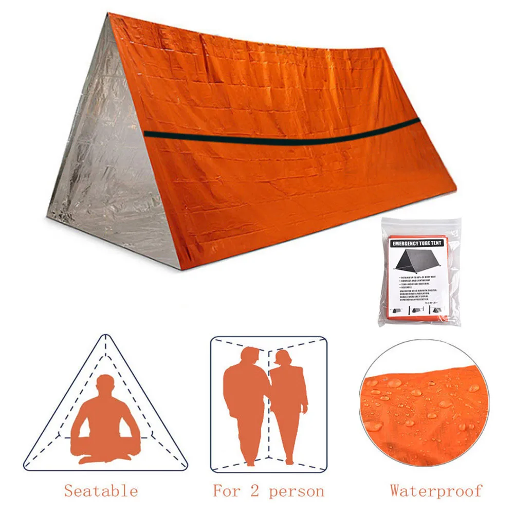 2 Person Tube Tent Waterproof Survival Shelter Emergency Blankets Survival Tent Survival Gear For Outdoor Hiking Camping