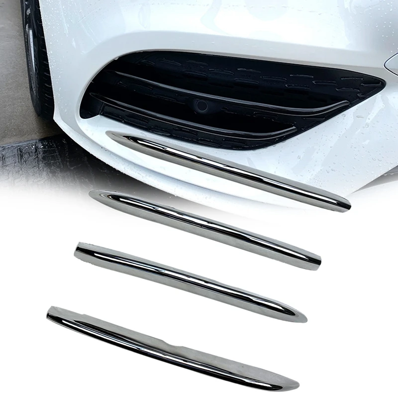 Front Fog Lamps Cover Grille Slats Sticker Decoration Strips for Mercedes -Benz C Class CLA C118 CLA200 260 2020+ Chrome