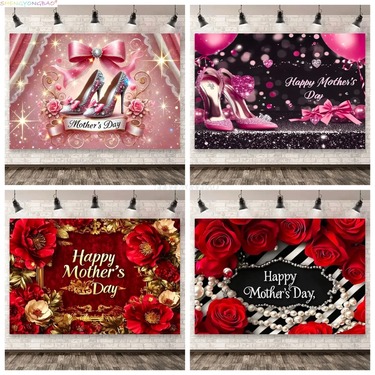 

Mother's Day Background Pink Peony Balloons Floral Love Heart Best Mom Party Decor Photocall Photography Backdrop Prop OM-01