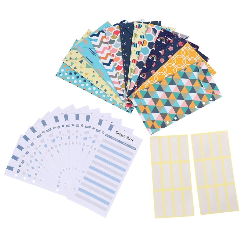 24 Pieces Budget Envelopes A6 Binder Pockets For Cash Envelope System,Budget Planner,Cash Envelope Wallet With Stickers