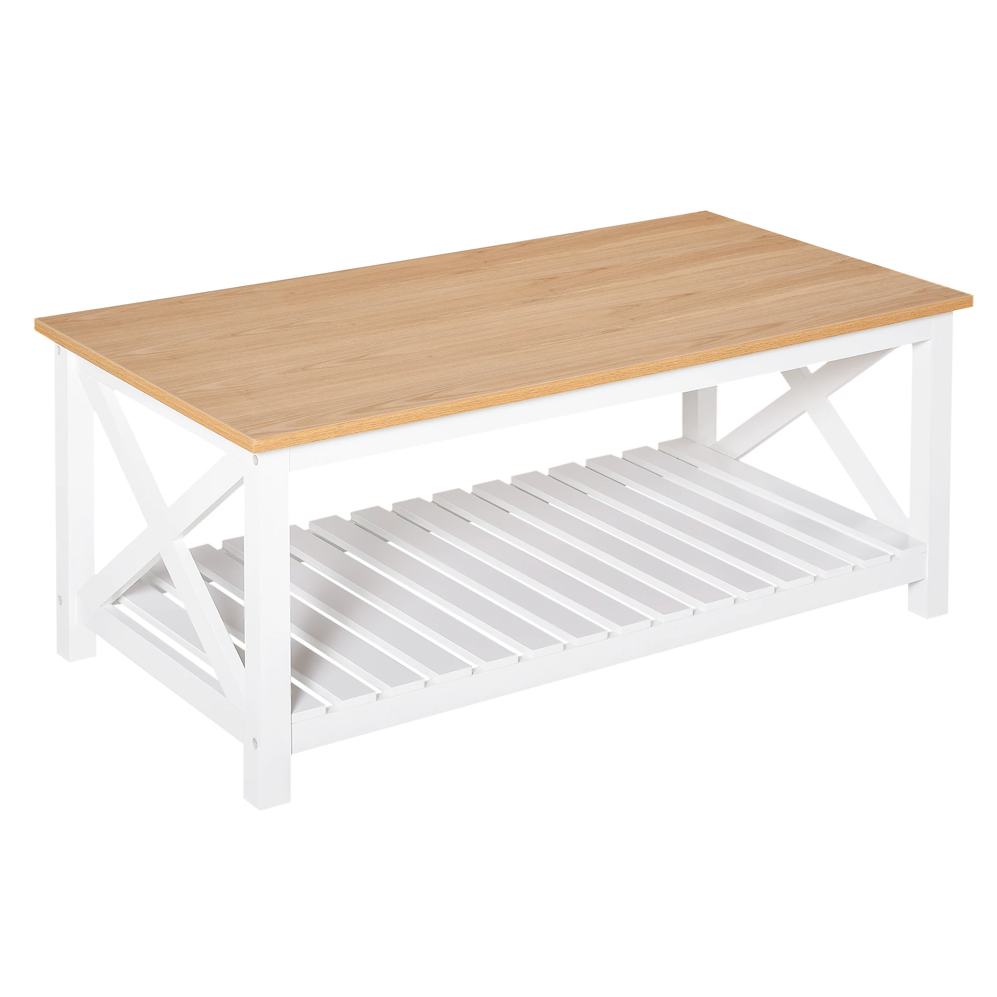 HOMCOM Living Room Coffee Table with Lower Storage Rack for Bedroom 116x60x48 cm Natural White