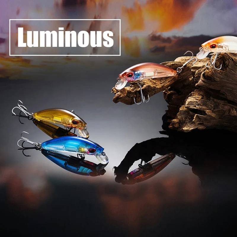 Luminous Minnow Iscas De Pesca Olhos 3D Noite Isca De Pesca Artificial Difícil Crankbaits Wobblers Com Gancho Pesca