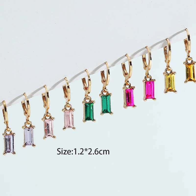 5 Paris Earrings Set Multicolor Stone Gold-Color Matel Small Hoop Earrings Square Water Drop Cute Sweet Fashion Jewelry Gift