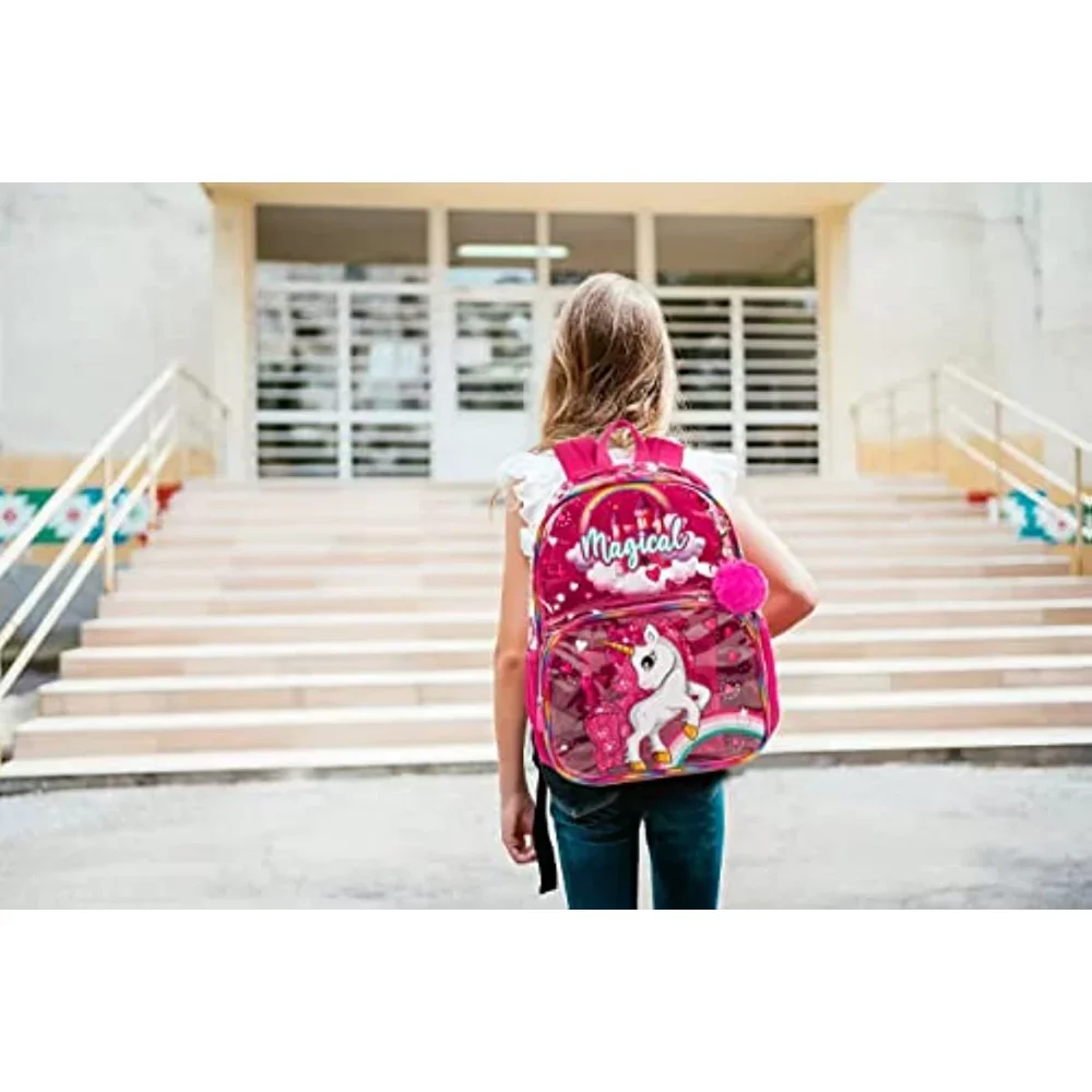 Kids Backpack 16in Clear Transparent Backpack See Through School Bookbag with Lunch Bag and Pencil Case boys and Girls