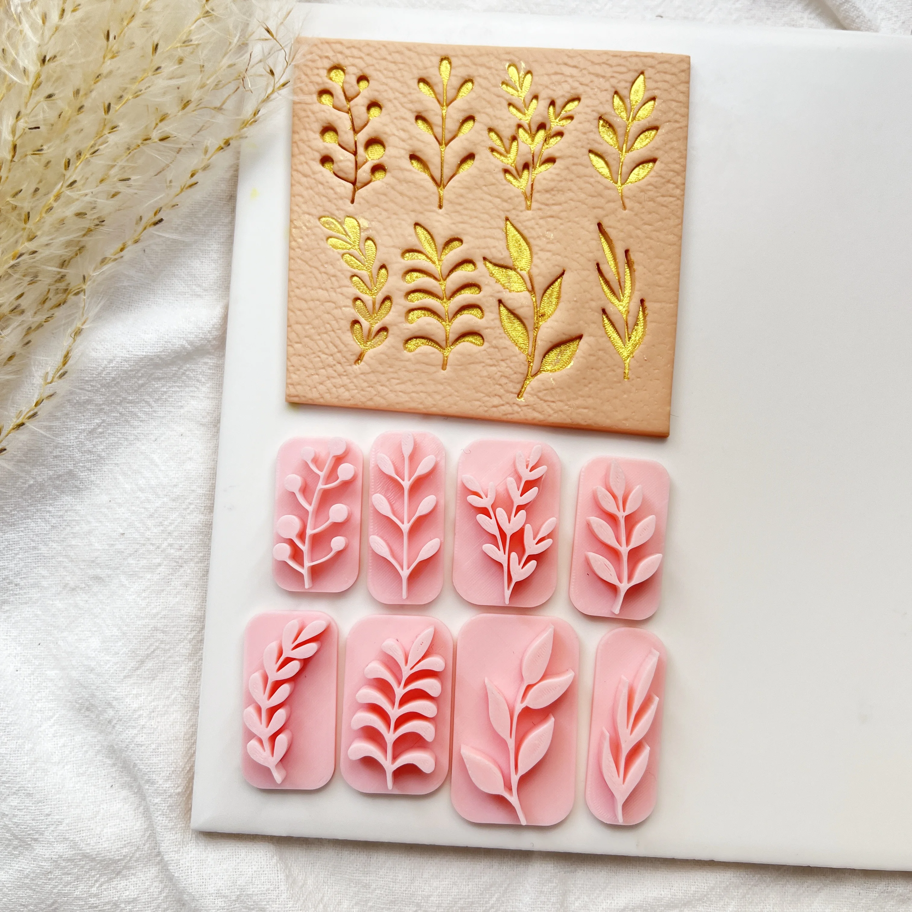 8pcs Pressed Leaf Texture Soft Clay Molds Handmade Gifts Hairpins Accessories Pendants Clay And Other Texture Molds DIY Creative