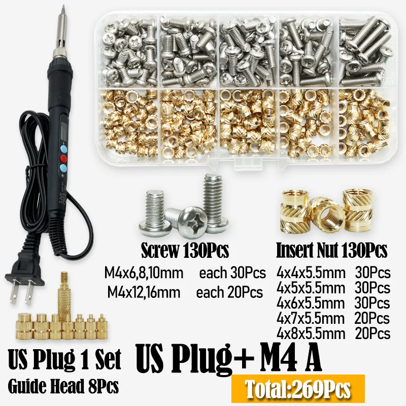 Wärme Set Einsatz Lötkolben Spitze Kopf M2 M3 M4 Hot Melt Einsätze Mutter Messing Schraube Eingebettet Gewinde Einsetzen Kit Kunststoff 3d Druck