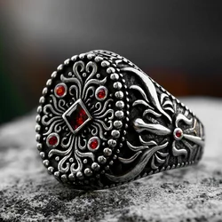 BEIER New Unique Design Stainless Steel Turkish Stone Ring Vintage Pattern Men's Ring Retro National Style Jewelry Gift