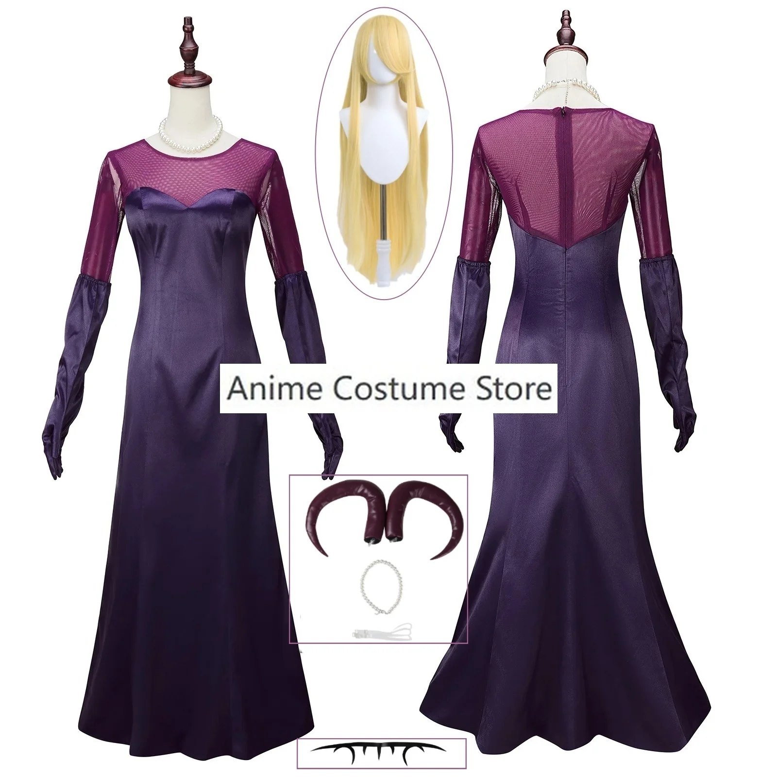 Lilith Cosplay Women Dress Anime Hazbin Cartoon Disguise Necklace Gloves Crown Hotel Costume Outfits Halloween Carnival Outfits