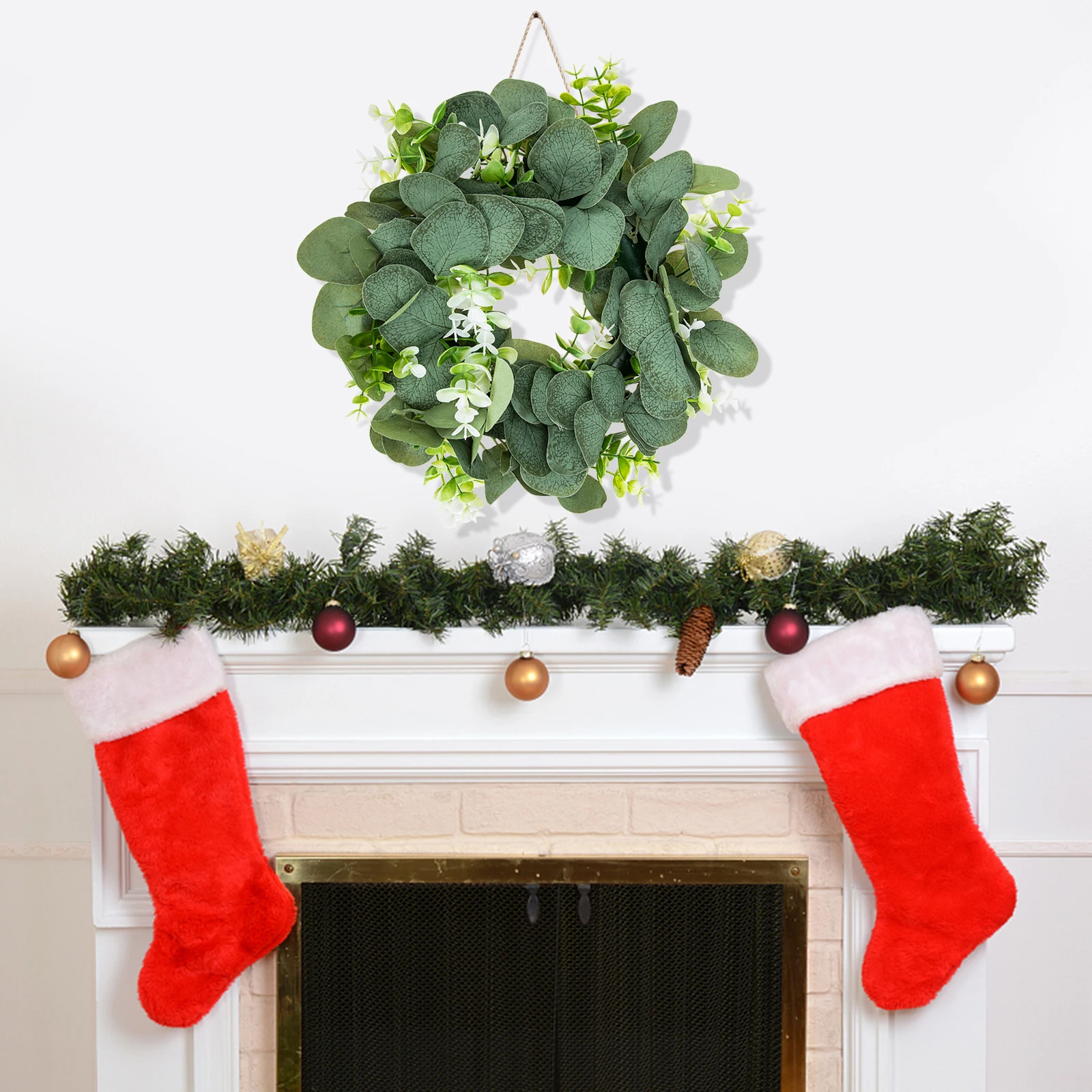 

Artificial Garland Simulation Plant Wreath Decor Eucalyptus Leaf Hanging Door Wall Pendant PP Party home bedroom