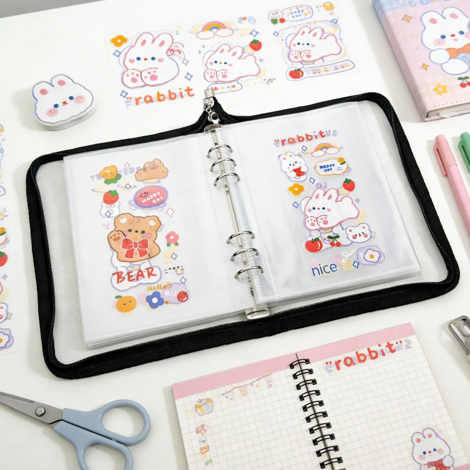 4 in 1 Sticker Organizer Book Reusable A5 Storage Binder with 220 Pockets 10 Release Papers Zipper