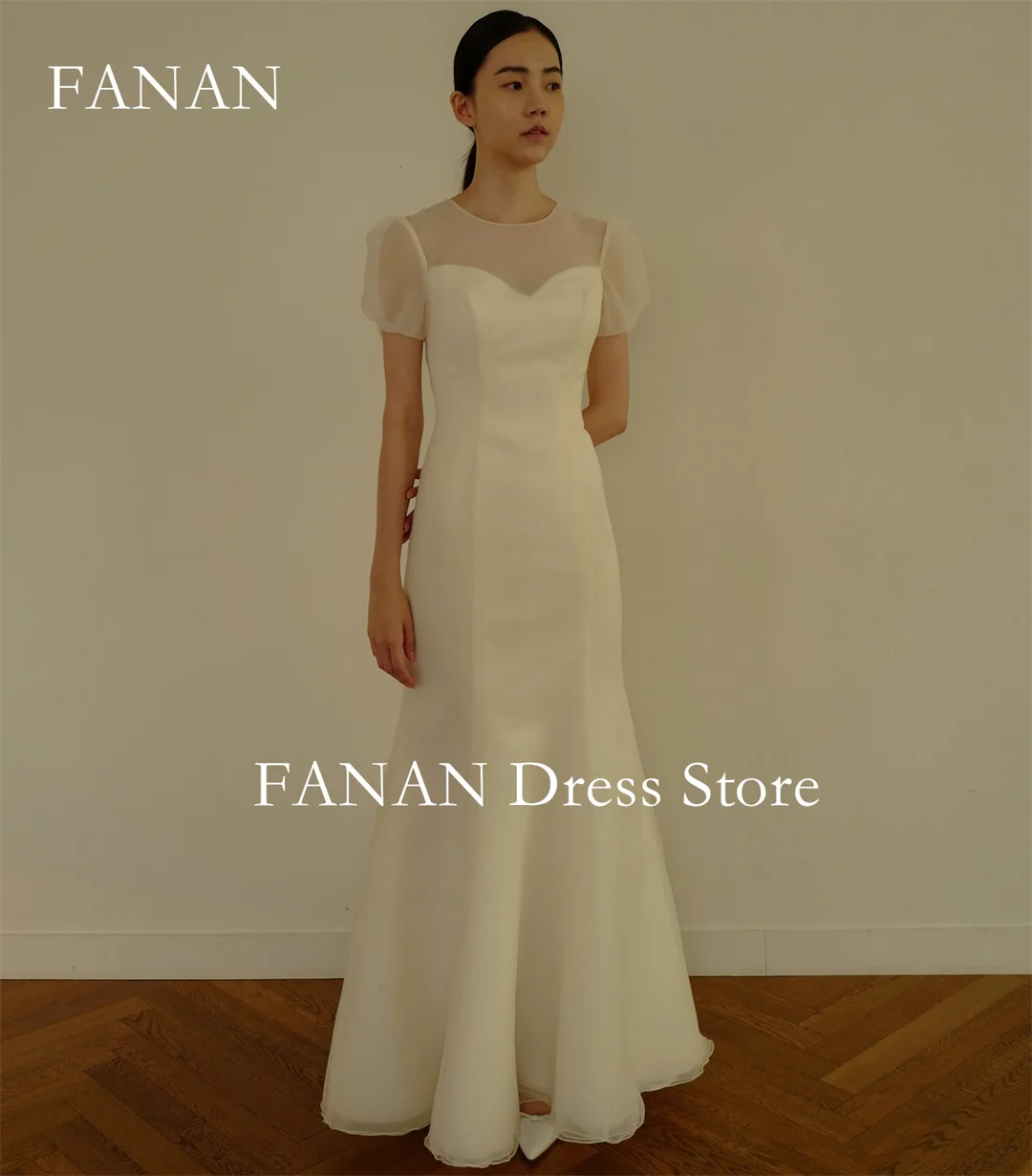 

Fanan Korea O-Neck Ivory Wedding Dresses 웨딩드레스 Organza Short Sleeve Mermaid Custom Made Simple Photoshoot Bride Gowns Plus Size