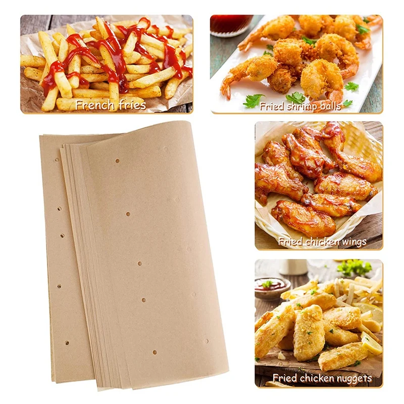 Air Fryer Parchment Lined,100 Perforated Square Air Fryer Liners,For Cuisine Nut,Breville,Ninja,Cosori Air Fryers,Etc