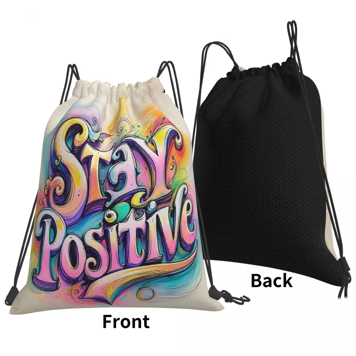 Stay Positive Lettered Motivational Backpacks Multi-function Portable Drawstring Bags Storage Bag Book Bags For Travel School